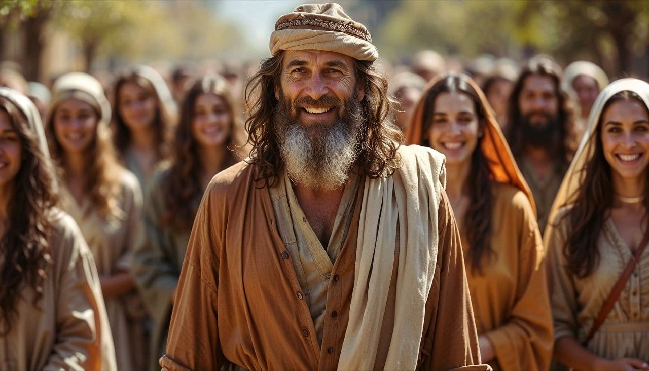 man walking with many women